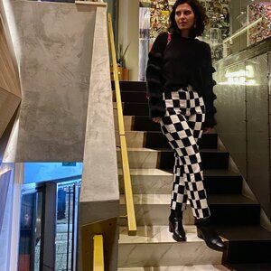 Checked fashion bootcut trousers